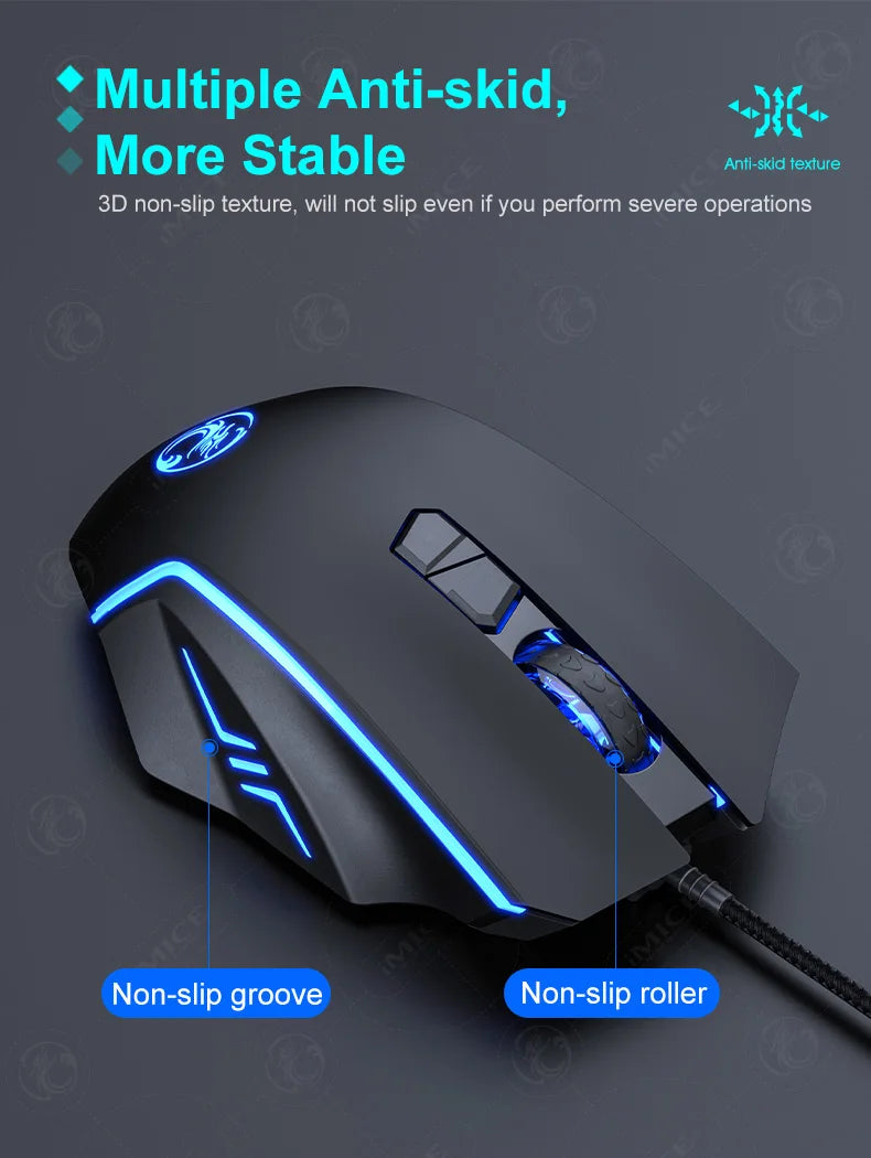 Mouse gaming con cable – retroiluminación y DPI ajustable 2400-7200
