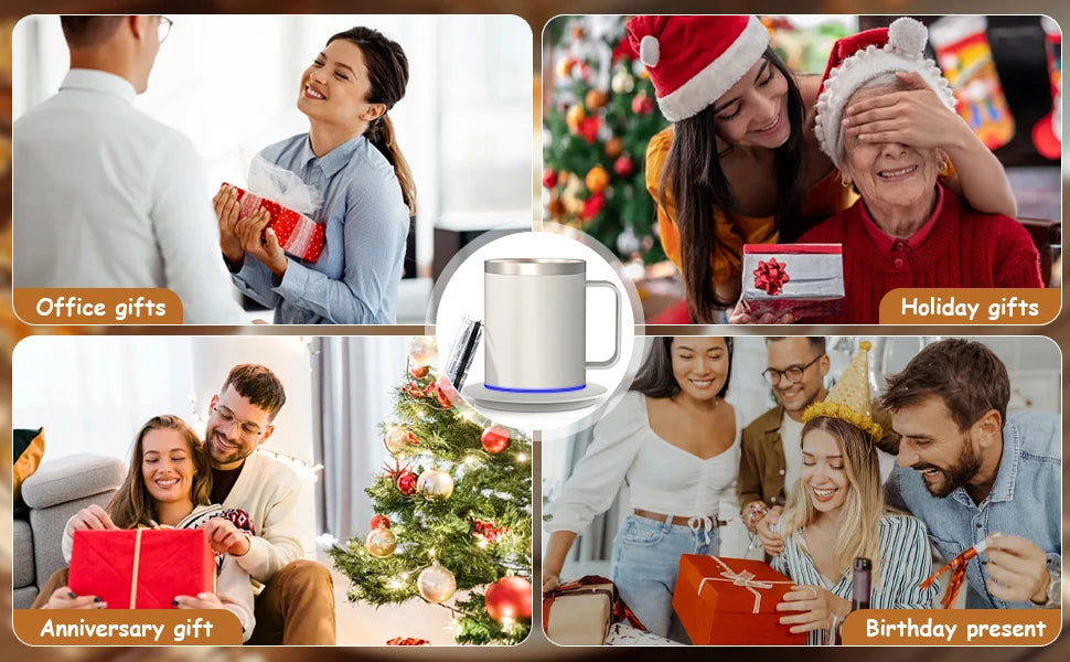 Taza Autocalentable 12oz - USB Eléctrica - Calentamiento 55-65°C - Taza de Viaje Inteligente - Doble Capa - Grado Alimenticio - Calentador de Taza