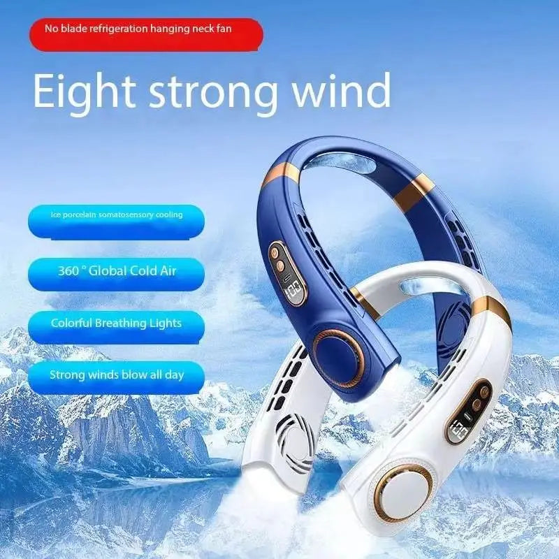 Ventilador Portátil de Cuello Sin Aspas - Pantalla LED Digital con Luces RGB y Enfriamiento Cerámico
