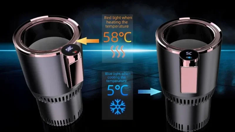 Portavasos Inteligente para Auto 2 en 1 - Enfriamiento y Calentamiento - Refrigeración Rápida - Frío y Caliente - Mini Pantalla Táctil - Para Bebidas, Tazas y Latas
