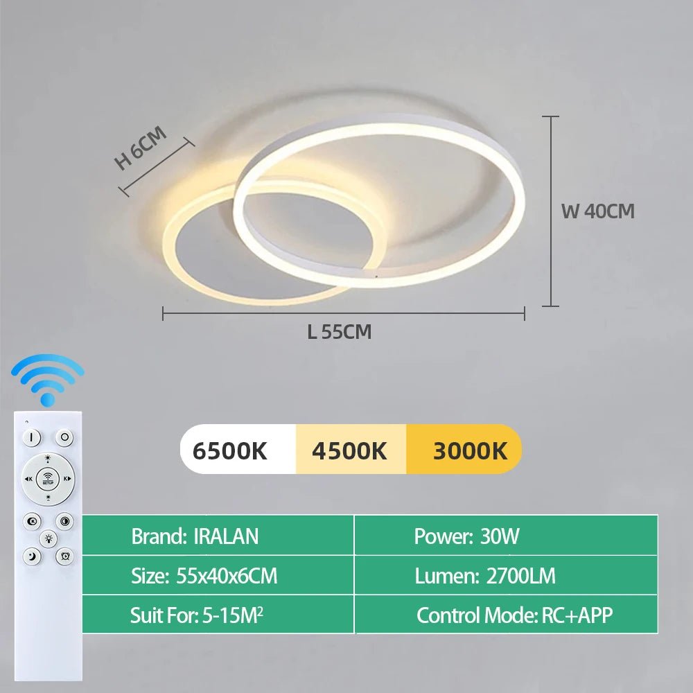 Lámpara de techo IRALAN – círculo LED con dimmer 3 colores para living y dormitorio