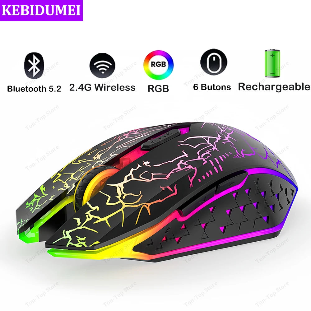 Mouse inalámbrico Bluetooth 5.2 – RGB, 6 botones, modo dual y silencioso