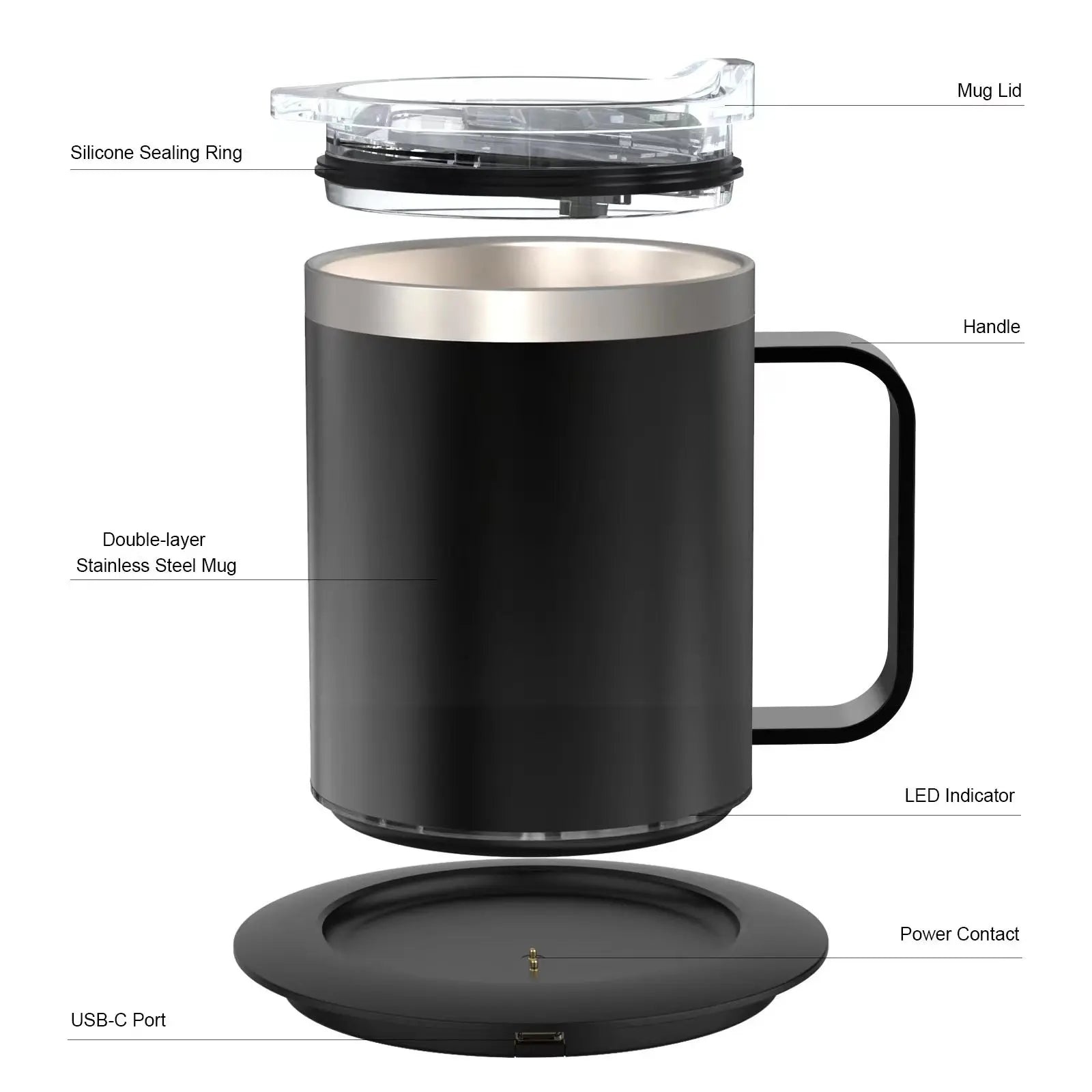 Taza Autocalentable 12oz - USB Eléctrica - Calentamiento 55-65°C - Taza de Viaje Inteligente - Doble Capa - Grado Alimenticio - Calentador de Taza
