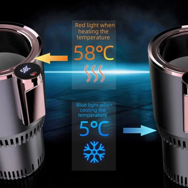Portavasos Inteligente para Auto 2 en 1 - Enfriamiento y Calentamiento - Refrigeración Rápida - Frío y Caliente - Mini Pantalla Táctil - Para Bebidas, Tazas y Latas