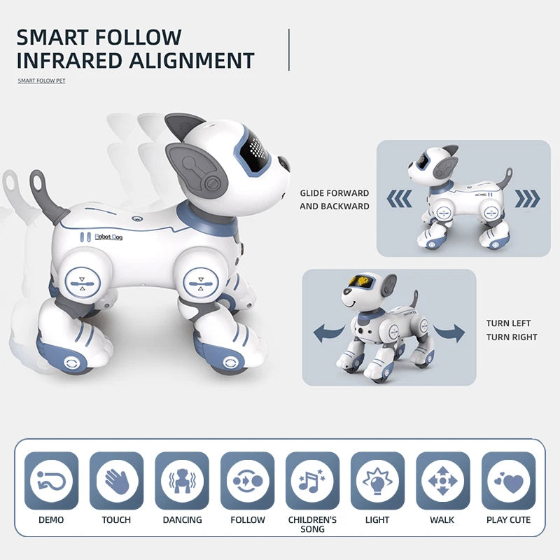 Perro Robot Inteligente con Control Remoto - Acrobacias Electrónicas - Comandos de Voz - Programable - Sensor Táctil - Música y Canciones - Juguete para Niños