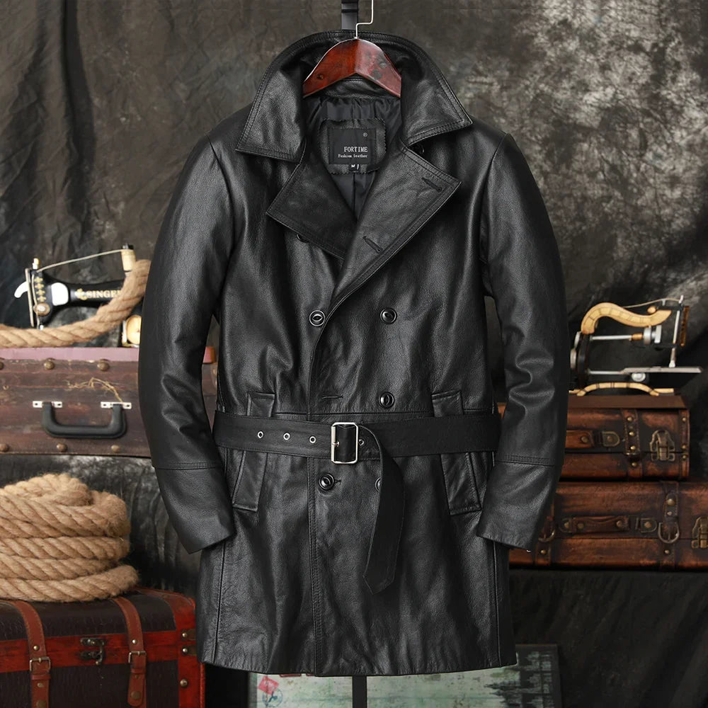 Campera de cuero natural para hombre – estilo casual, doble botonadura y solapa