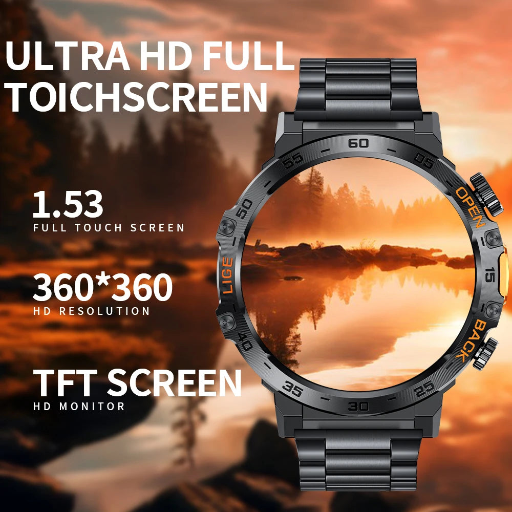 Smartwatch LIGE hombre – pantalla AMOLED HD 360*360, resistente al agua y linterna