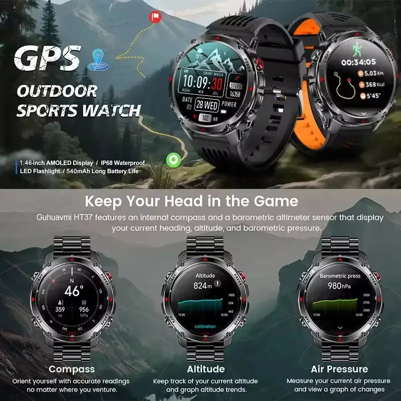 Smartwatch hombre 1.46'' – pantalla AMOLED HD 360x360, llamada por voz y brújula