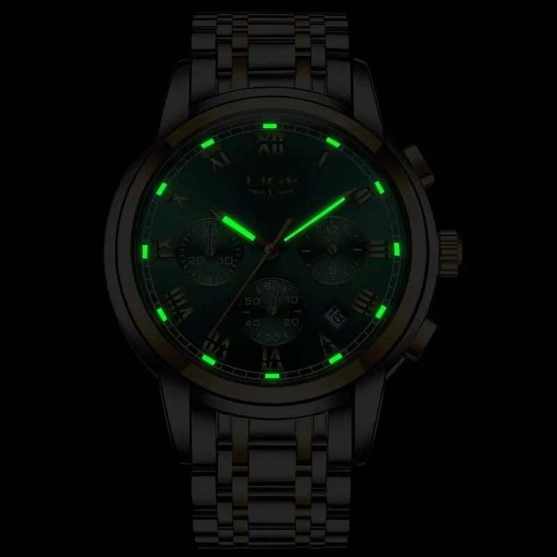 Reloj LIGE para hombre – cronógrafo deportivo de lujo, resistente al agua y acero inoxidable