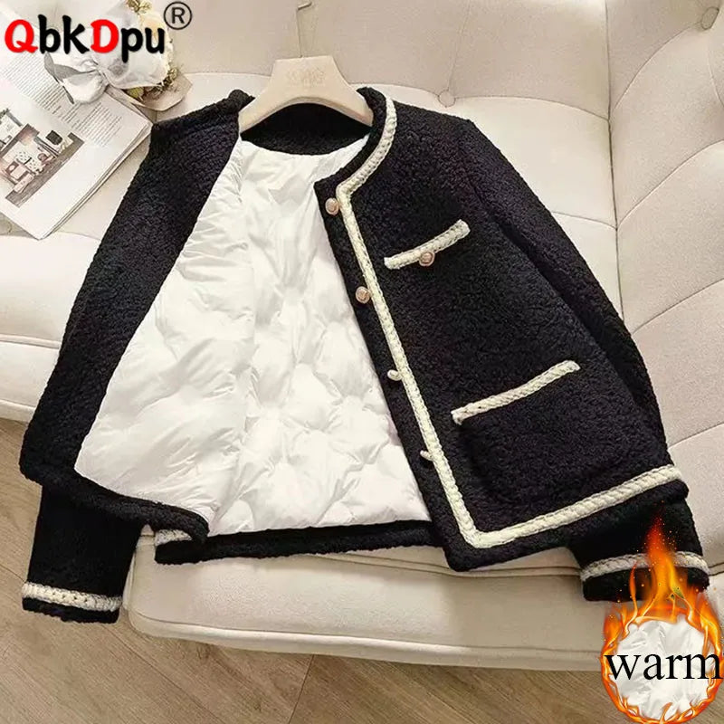 Chaqueta mujer invierno – tweed cálido, cuello redondo y cierre sencillo