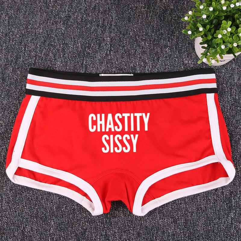 CHASTITY SISSY Underwear for Women Funny Female Boxer Shorts Cotton Boy Shorts Cute Girl Panties Breathable Womens Intimates