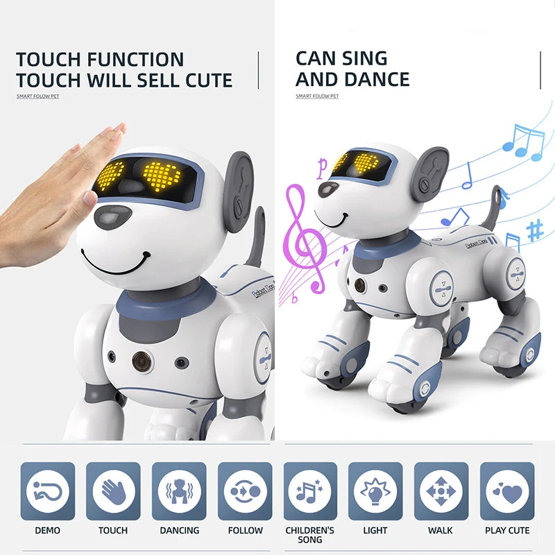 Perro Robot Inteligente con Control Remoto - Acrobacias Electrónicas - Comandos de Voz - Programable - Sensor Táctil - Música y Canciones - Juguete para Niños
