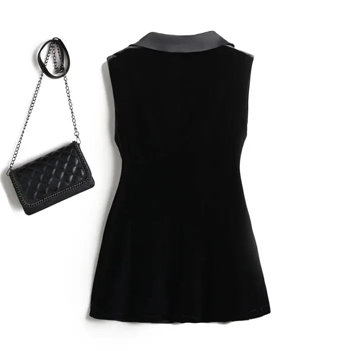 Chaleco blazer mujer – terciopelo negro, sin mangas y estilo retro