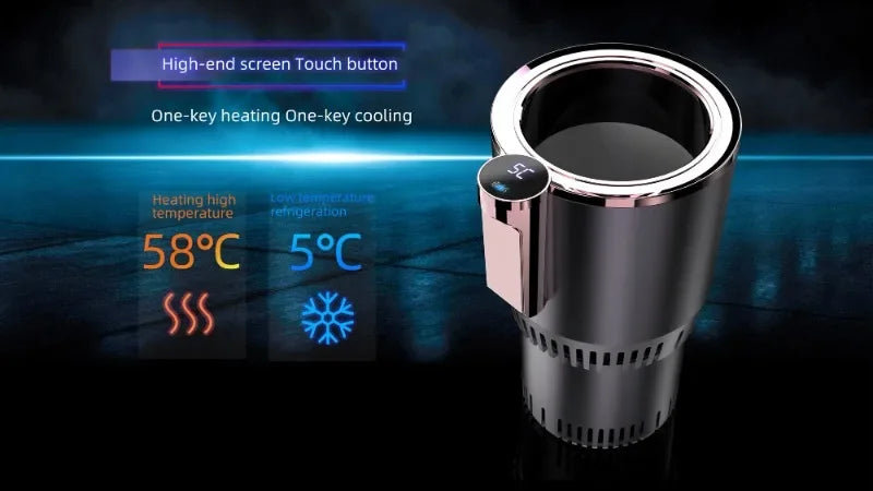 Portavasos Inteligente para Auto 2 en 1 - Enfriamiento y Calentamiento - Refrigeración Rápida - Frío y Caliente - Mini Pantalla Táctil - Para Bebidas, Tazas y Latas