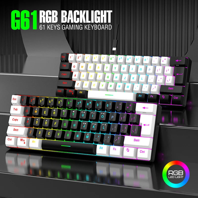 Teclado mecánico compacto 60% – 61 teclas, switches rojos y retroiluminación RGB