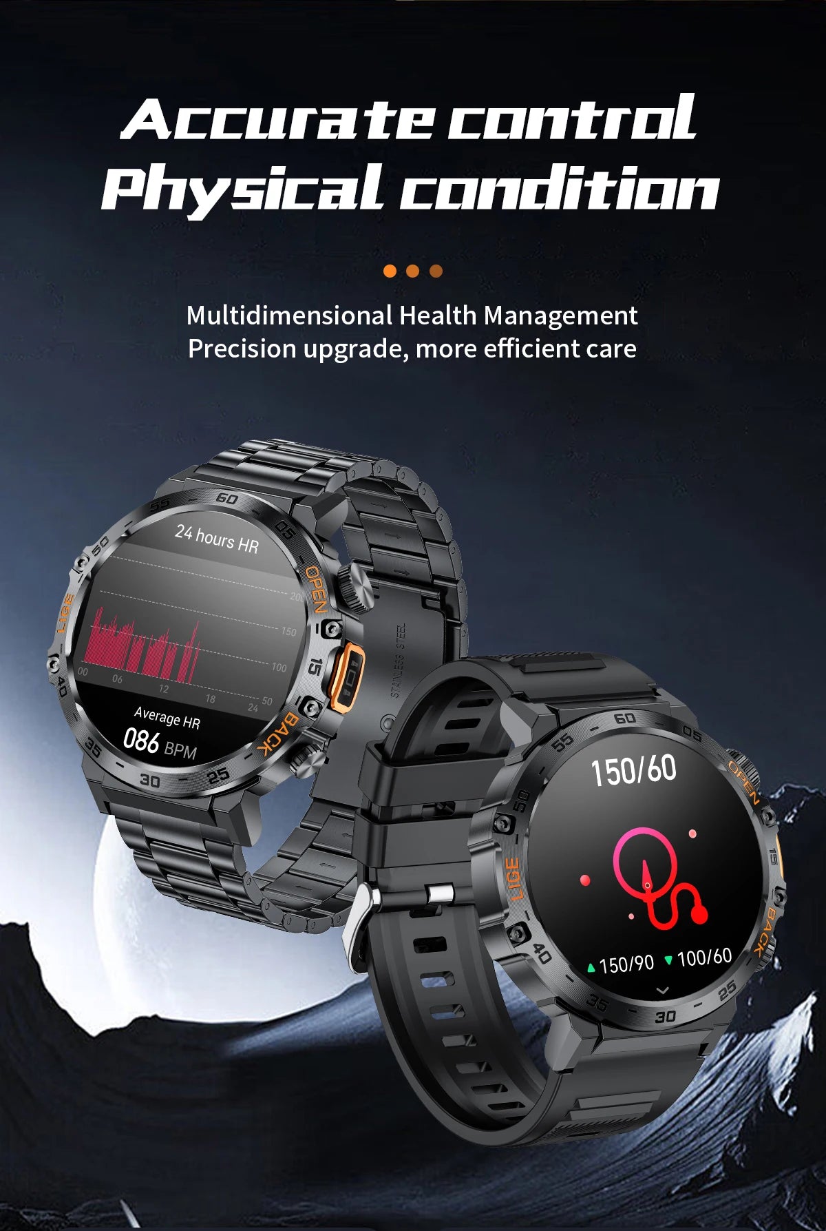 Smartwatch LIGE hombre – pantalla AMOLED HD 360*360, resistente al agua y linterna