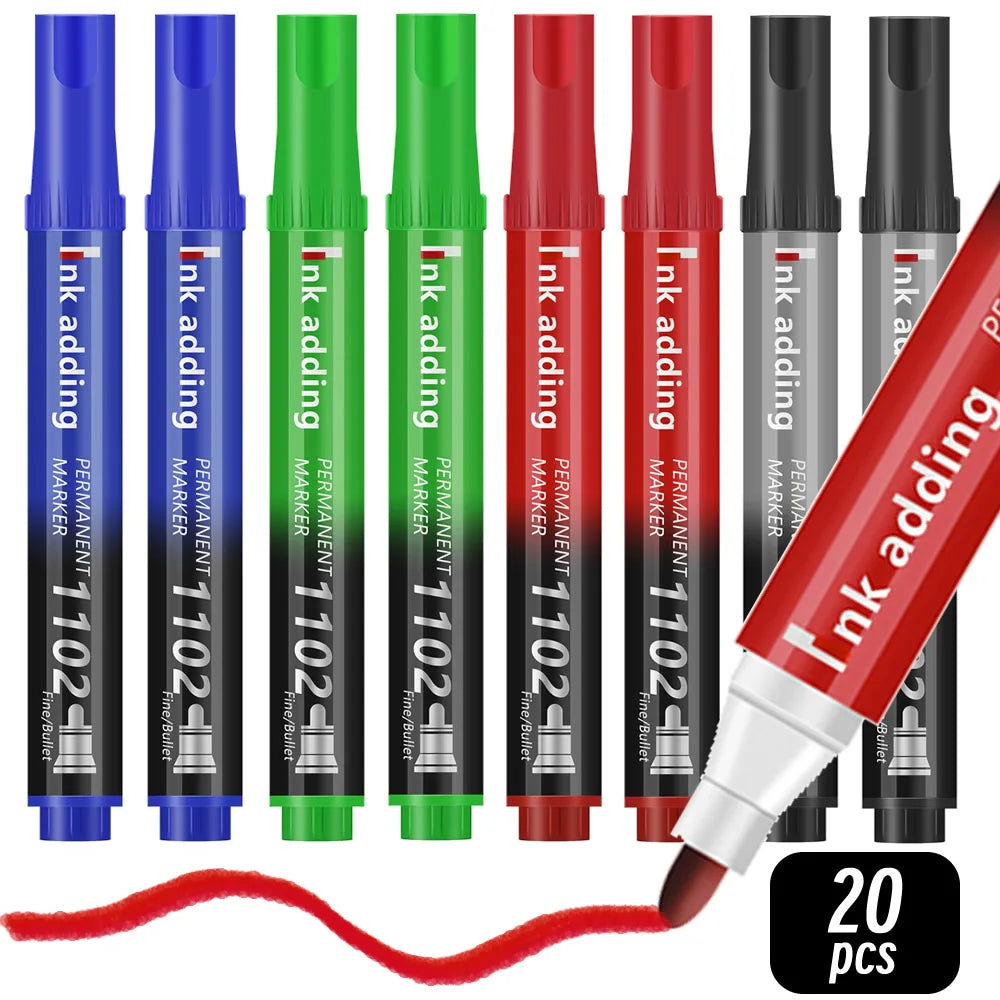 Set marcador permanente 2mm – tinta roja, azul y negra, punta fina y rápido secado