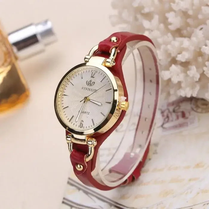 Reloj de cuarzo mujer – correa delgada de cuero PU y diseño sólido