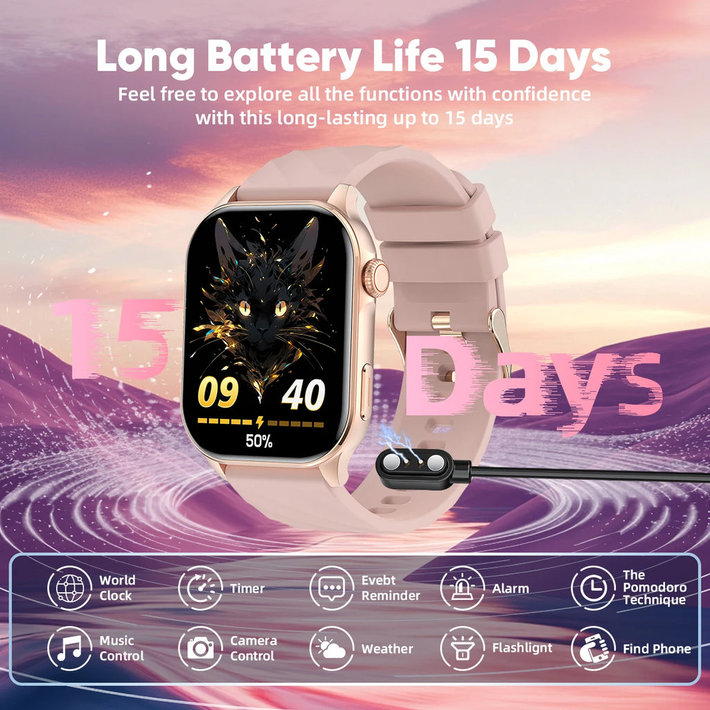 Smartwatch LIGE mujer – pantalla HD 2.01", monitor de salud y resistente al agua