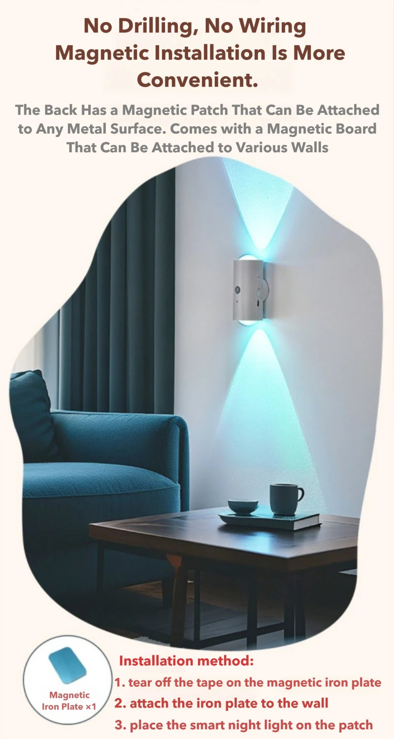 Lámpara de Pared LED con Sensor Inteligente - Iluminación Ambiental RGB - Recargable Magnética