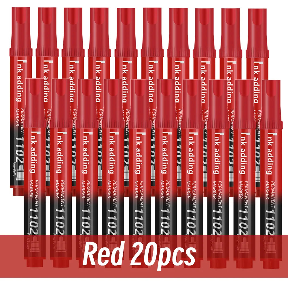 Set marcador permanente 2mm – tinta roja, azul y negra, punta fina y rápido secado