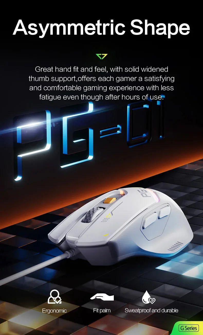 Mouse gaming Inphic PG1 con cable – iluminación RGB y diseño ergonómico