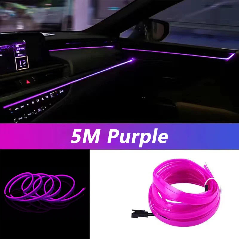 Tira LED interior para auto 5M – luz ambiental flexible y neón USB para decoración