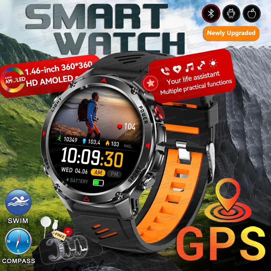 Smartwatch hombre 1.46'' – pantalla AMOLED HD 360x360, llamada por voz y brújula