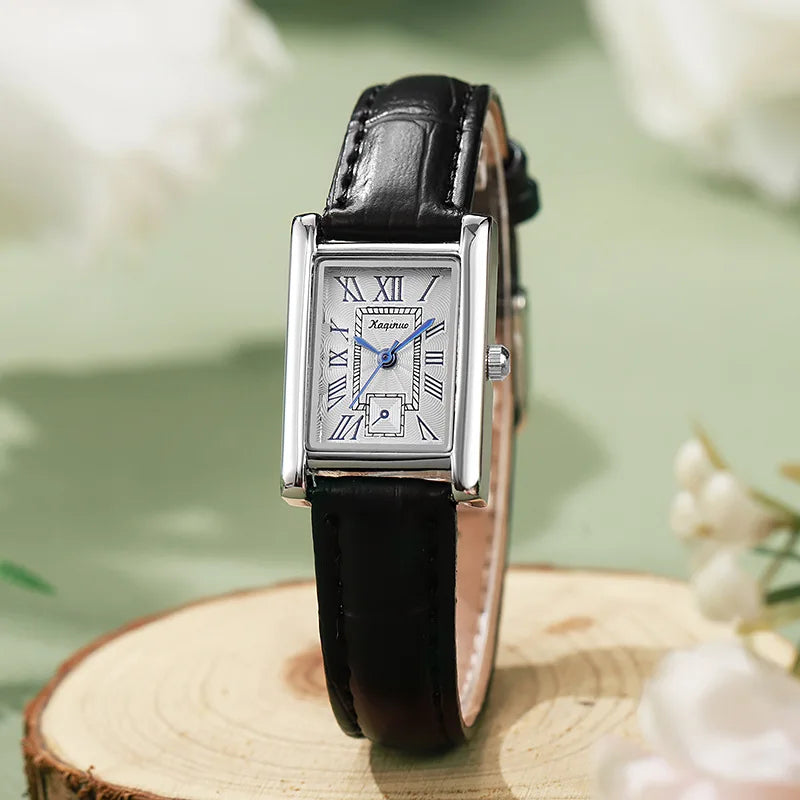 Reloj de cuarzo mujer – esfera rectangular con números romanos, regalo para estudiantes