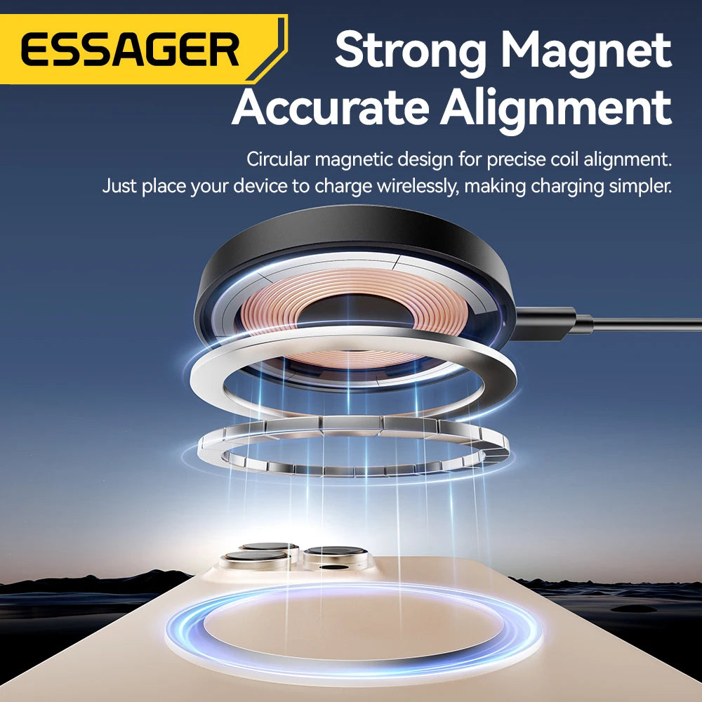 Cargador inalámbrico magnético Essager – 15W rápido con soporte para iPhone y AirPods