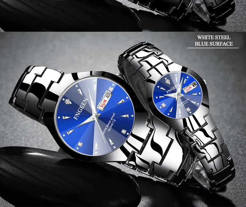 Set de relojes FNGEEN 5808 para parejas – cuarzo, lujo y resistente al agua