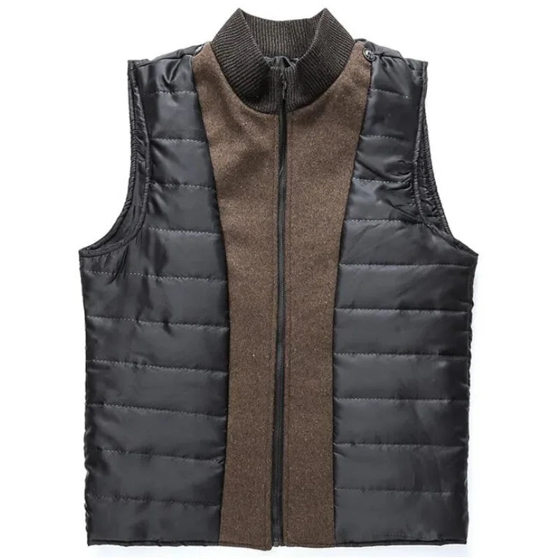 Cortaviento largo hombre invierno – abrigo de lana gruesa con cuello alto y chaleco