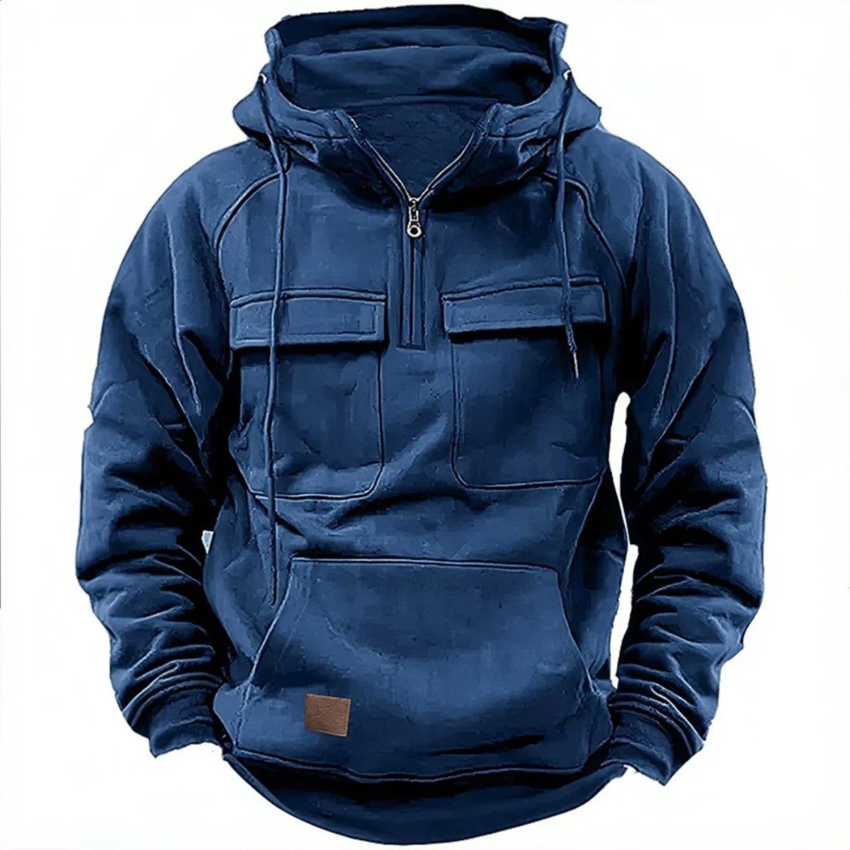 Hoodie casual otoño-invierno – sólido, patchwork y multi-bolsillos para jóvenes