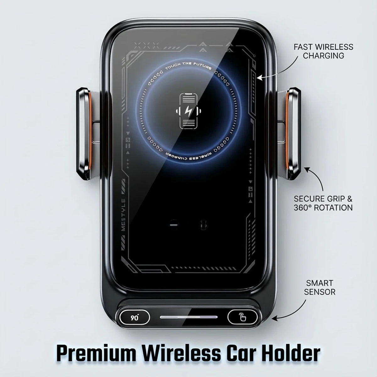 Cargador y soporte para auto – inalámbrico 15W y con cable, rotación y sensor automático