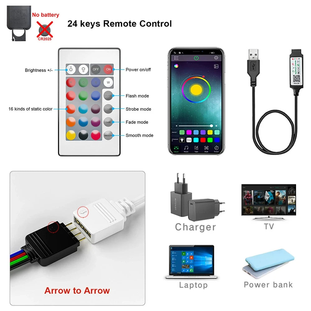 Tira LED Bluetooth SMD 5050 – control remoto APP, flexible y para decoración