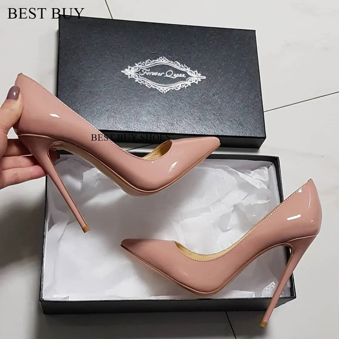 Pumps burdeos mujer – tacones stilettos de charol, slip-on y punta fina