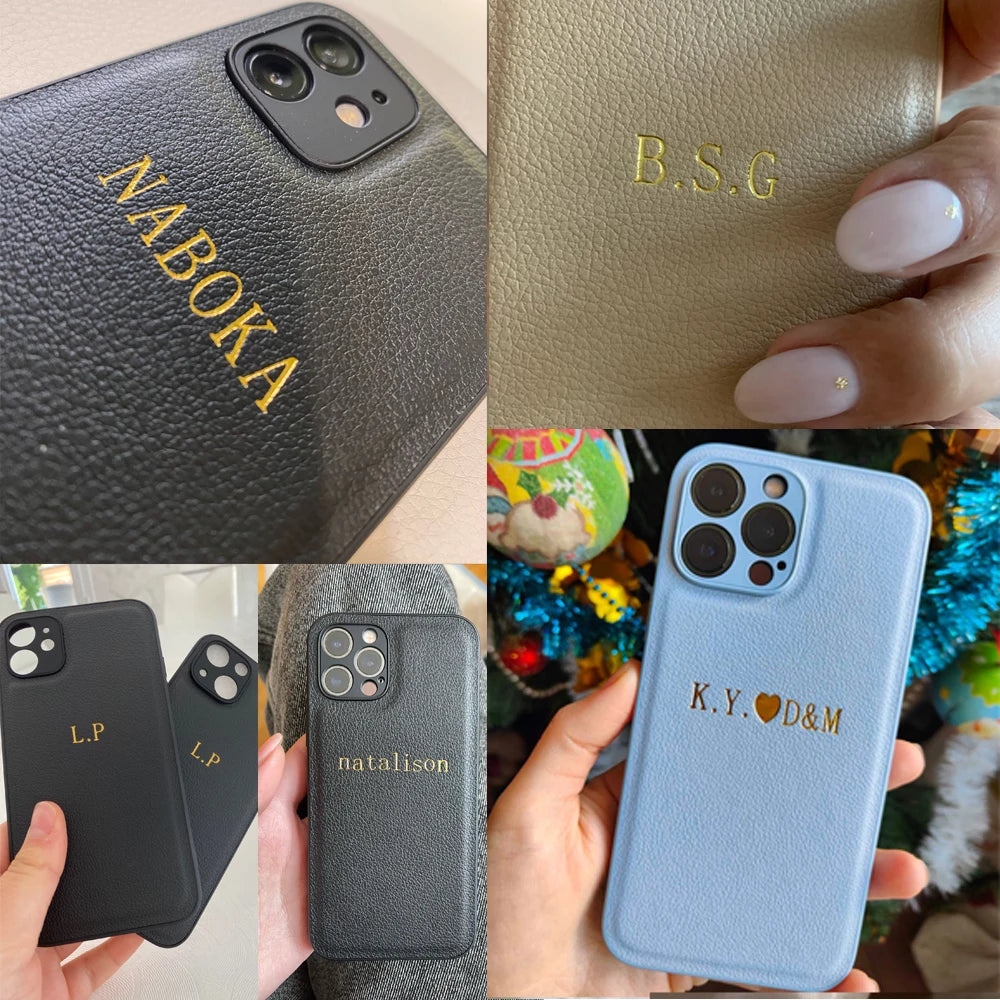 Funda personalizada para iPhone – cuero con nombre e iniciales para modelos 11 a 17