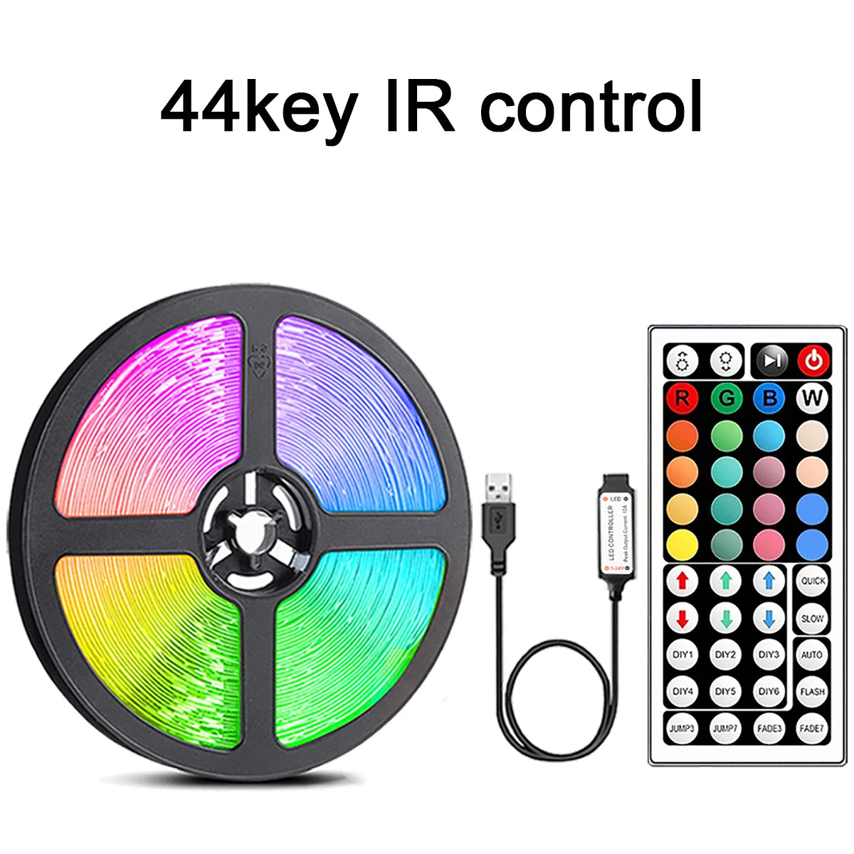 Tira LED RGB con control remoto 44 teclas – disponible en 1m, 5m, 10m y 20m