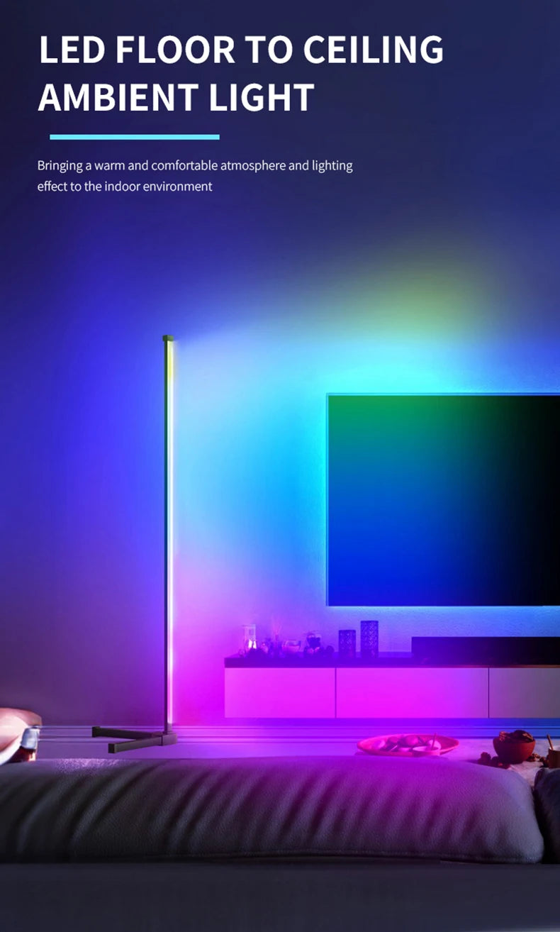 Lámpara de pie Tuya RGB – 160cm, control remoto y ambiente moderno