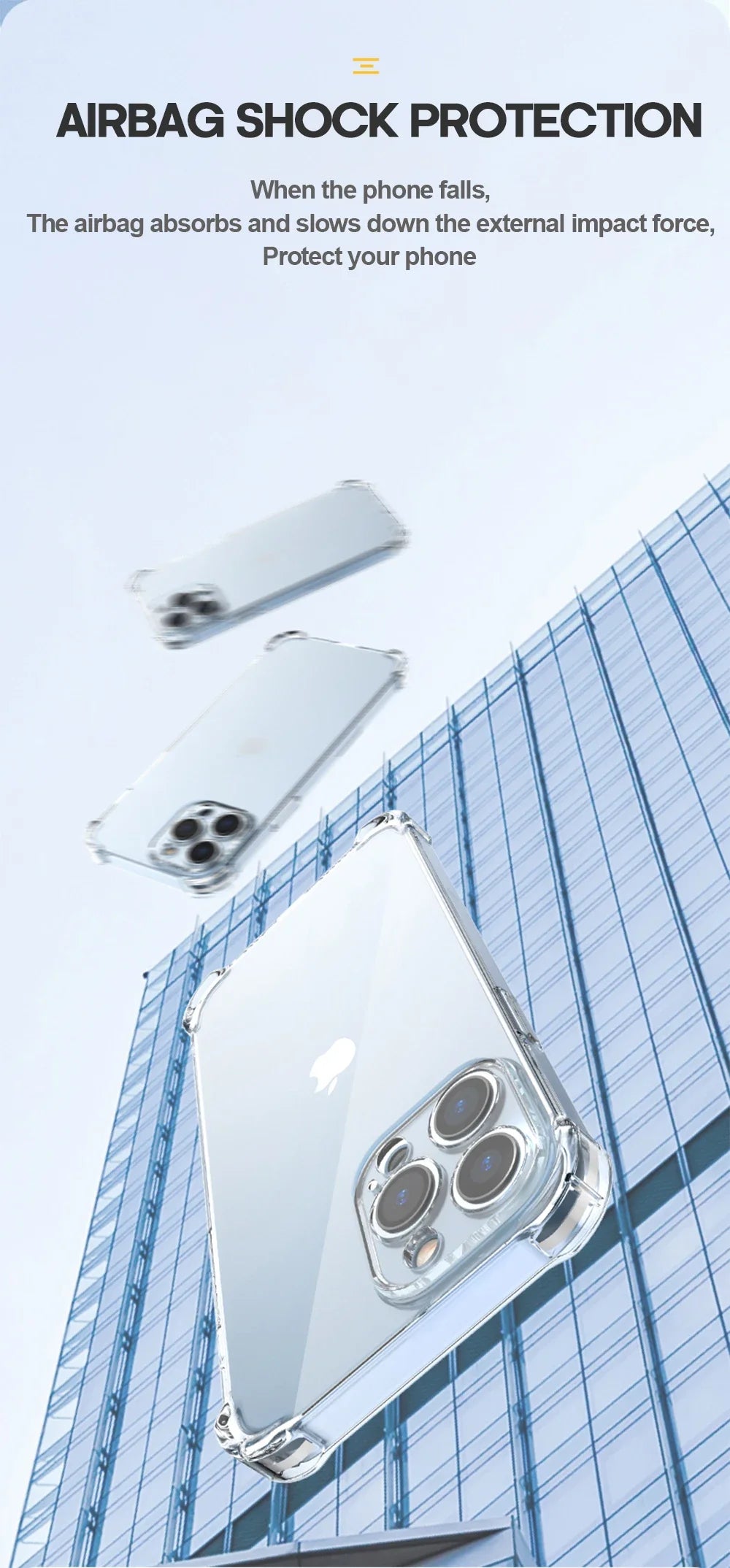 Funda transparente de silicona – resistente a golpes con protección de lente para iPhone