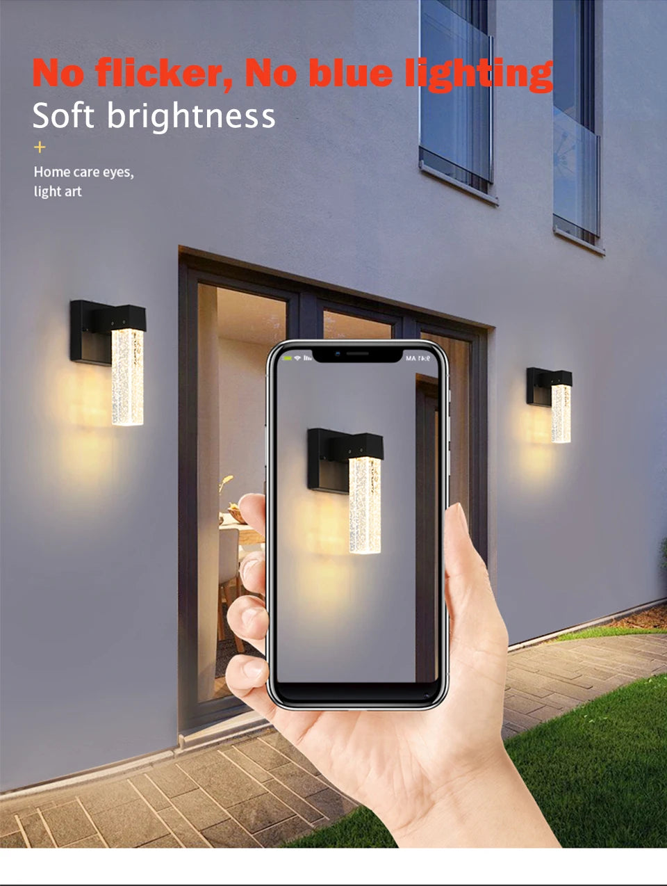 Lámpara LED de pared exterior IISINUO – aluminio con cristal, IP65 y resistente al agua