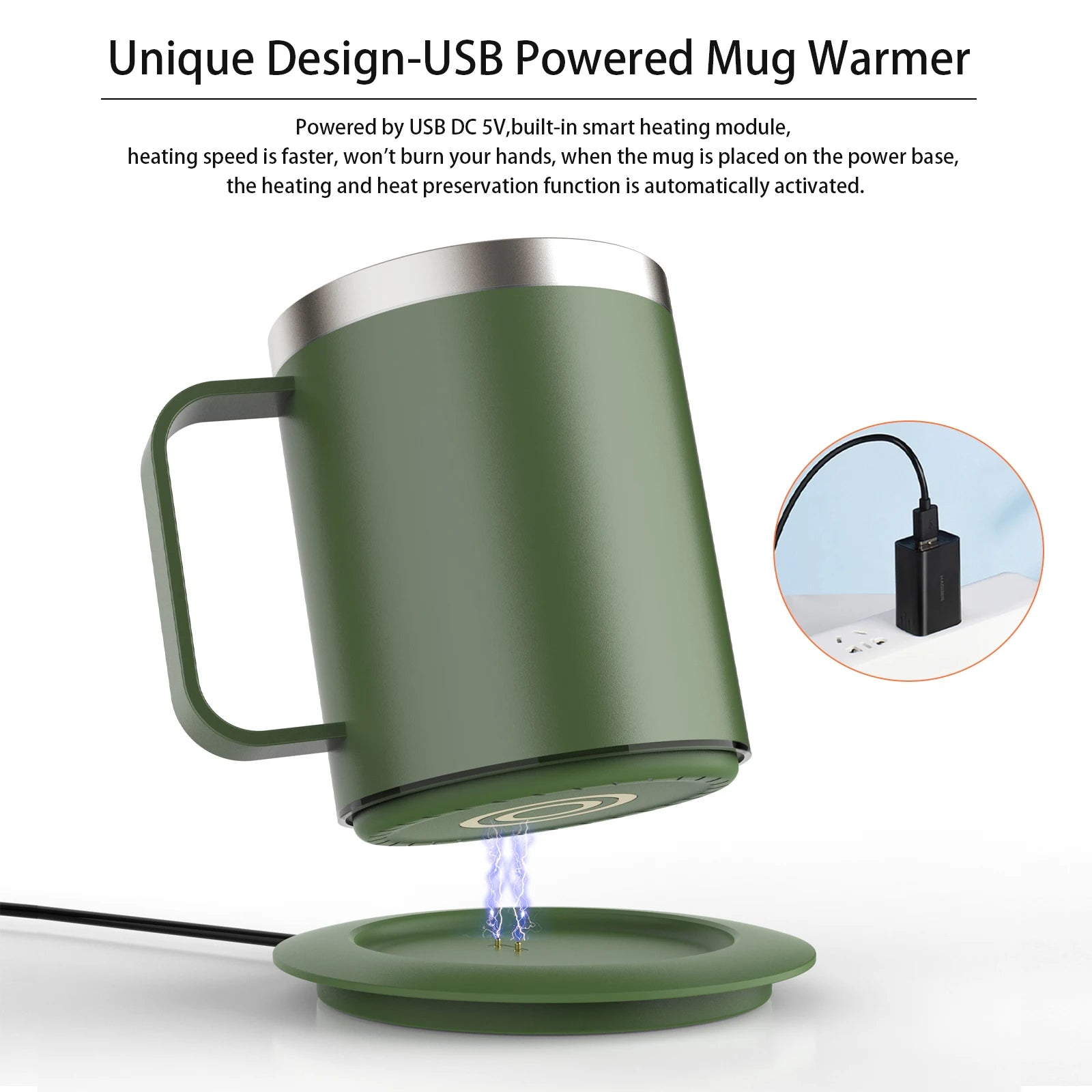Taza Autocalentable de Café 12oz - Temperatura Constante Inteligente - USB Recargable - Con Tapa - Para Viaje y Oficina