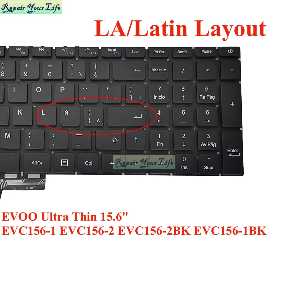 Teclado ultra delgado US LA Latin Brasil – compatible con EVOO EVC156 y modelos PT-BR