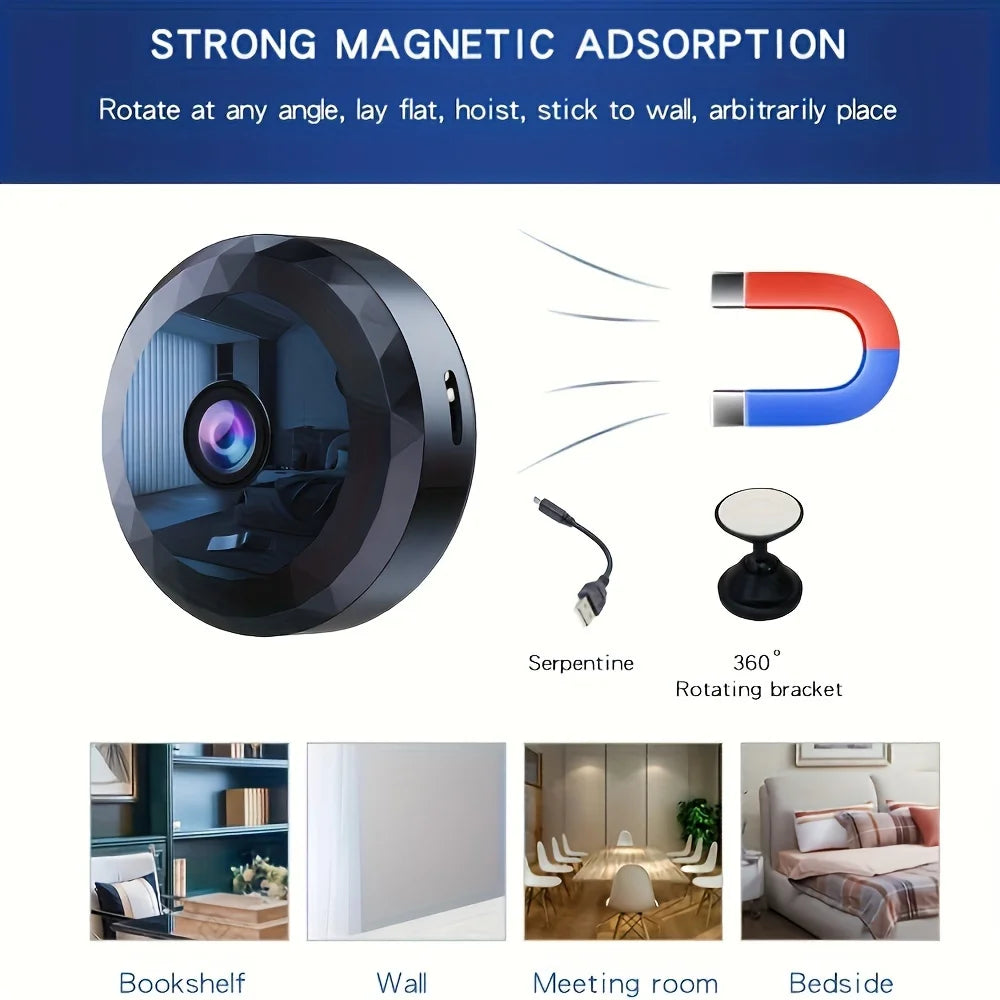 Mini cámara de seguridad WiFi inalámbrica – visión nocturna, detección de movimiento y batería recargable