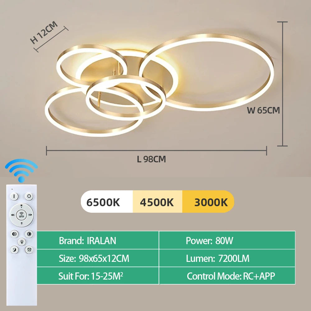 Lámpara de techo IRALAN – círculo LED con dimmer 3 colores para living y dormitorio