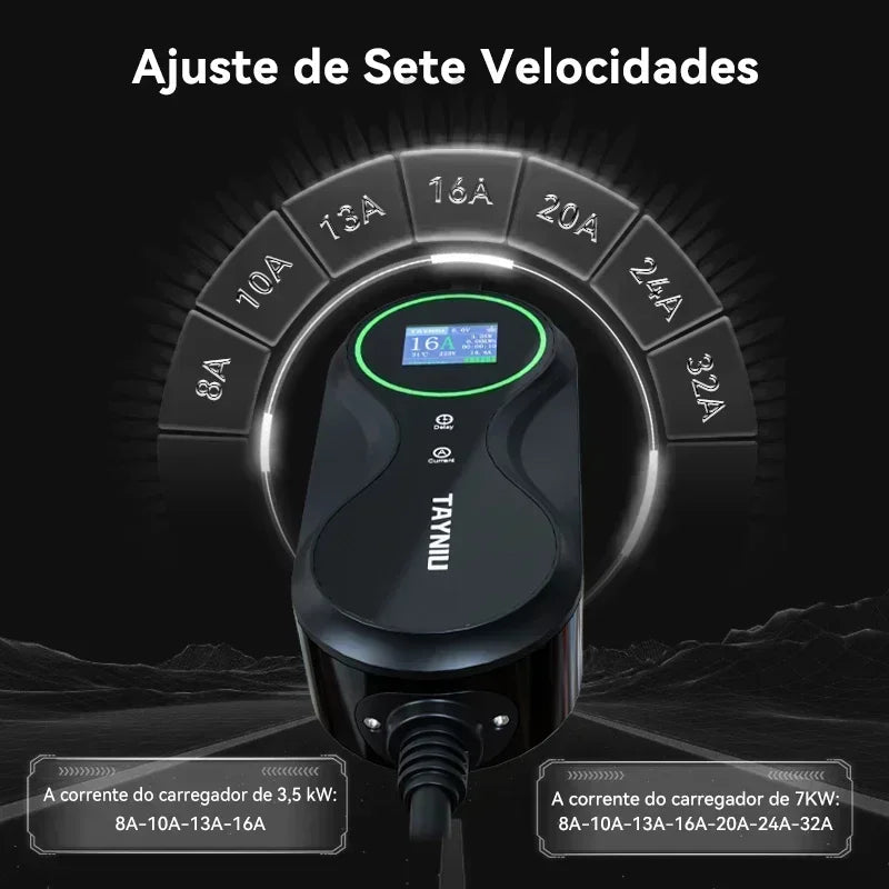 Cargador eléctrico para auto TAYNIU – portátil, 3.5KW/7KW, tipo 2 con cable de 5M para todos los EVs