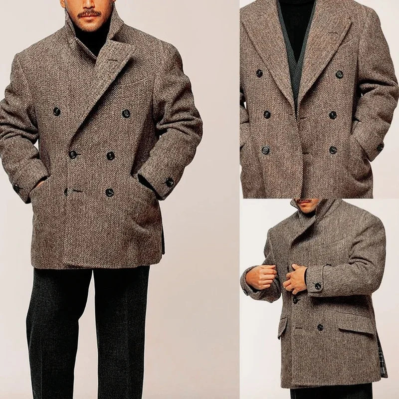Blazer hombre marrón espiga – doble botonadura y estilo casual