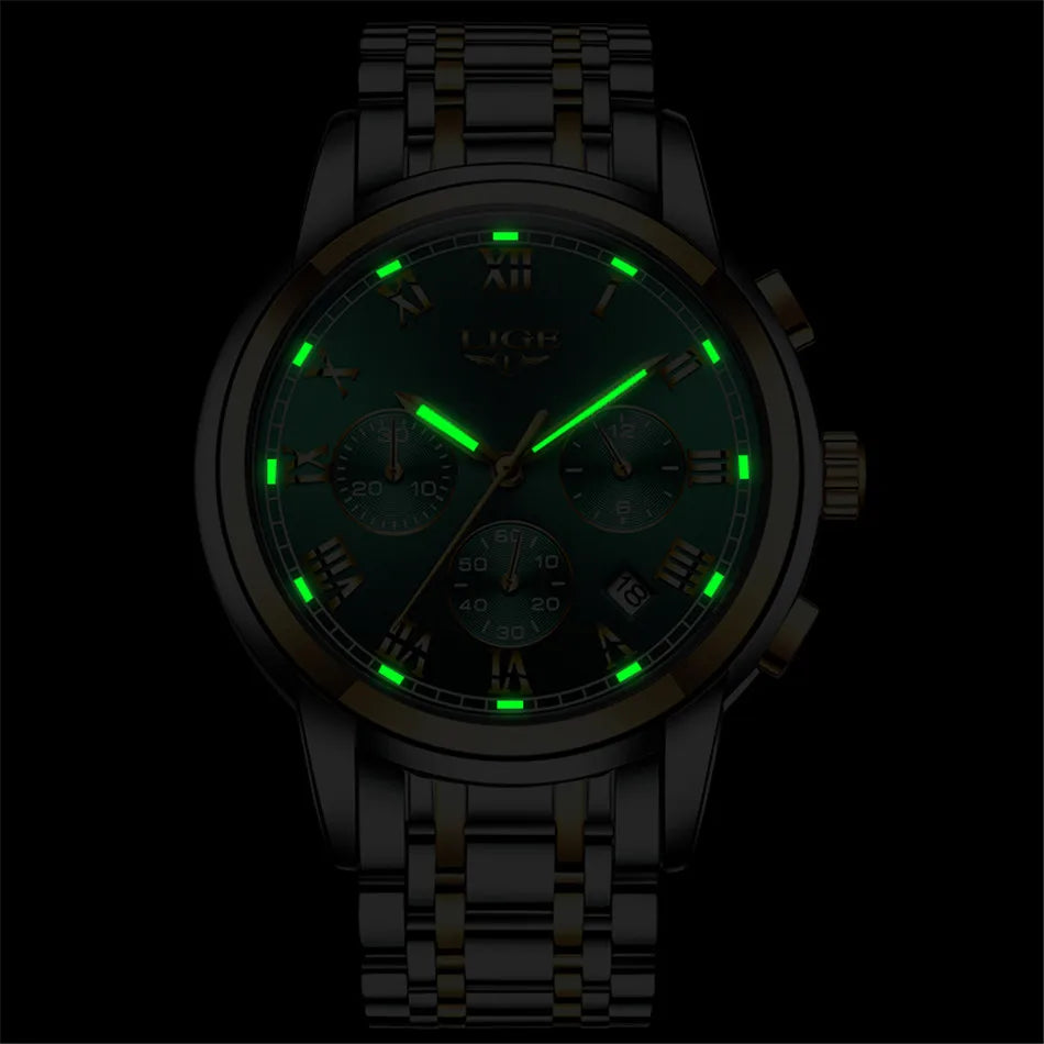 Reloj LIGE para hombre – cronógrafo deportivo de lujo, resistente al agua y acero inoxidable