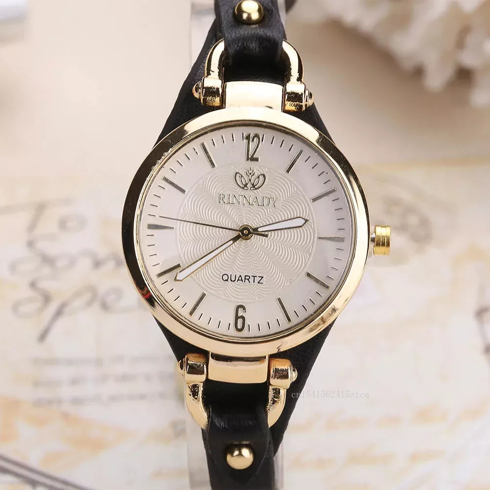 Reloj de cuarzo mujer – correa delgada de cuero PU y diseño sólido
