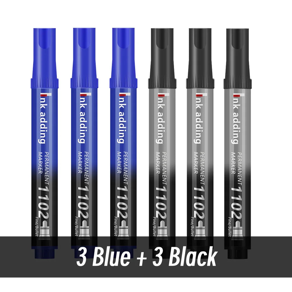 Set marcador permanente 2mm – tinta roja, azul y negra, punta fina y rápido secado